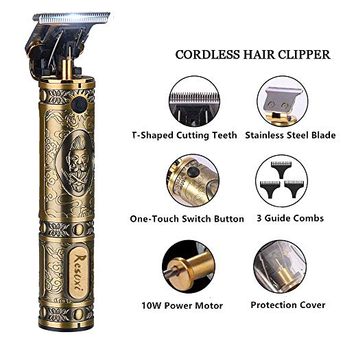 Cordless Hair Trimmer for Men, Professional Electric Hair Clippers Barber Trimmer, Mens T-Blade Beard Trimmer Zero Gapped Edgers Gold Knight Close Cutting Haircut Kit Golden