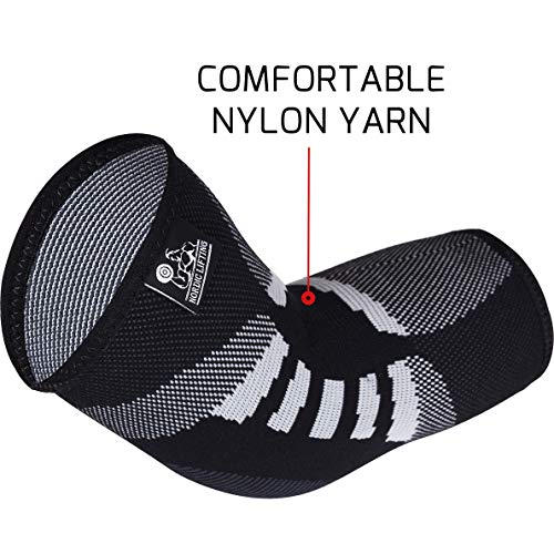 Nordic Lifting Elbow Compression Sleeves (1 Pair) Medium and Ankle/Wrist Weights (1 Pair, Two 5 lbs) Sleek Grey