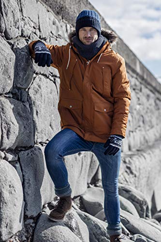 HEAT HOLDERS - Mens Fleece Lined Winter Warm Thermal Beanie Hat with Pom Pom Large/Extra Large Black