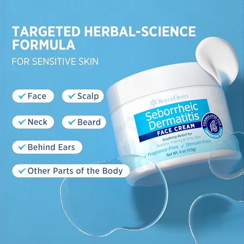 Roycederm Seborrheic Dermatitis & Psoriasis Face Cream – Steroid-Free Moisturizer for Redness, Flaking & Sensitive Skin – Face, Scalp & Body Daily Relief – Fragrance-Free, Non-Greasy, 4 oz