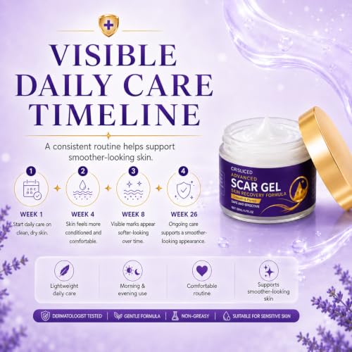 Silicone Scar Gel for Old & New Scars Advanced Scar Care Cream with Dimethicone Helps Improve the Appearance of Surgical Scars C-Section Scars Acne Marks Stretch Marks & Burns 1.70OZ (50ML) 50ML