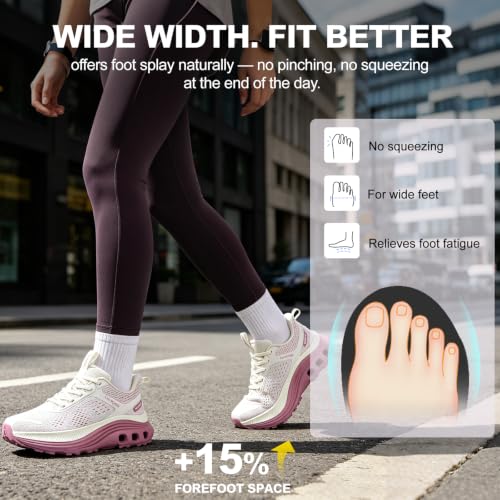 Women's Wide Walking Shoes (Runs Large: Order Size Down) Comfortable Cushioned Running Tennis Sneaker with Arch Support Sports Footwear for Gym Workout 8 Wide Beige/Pink
