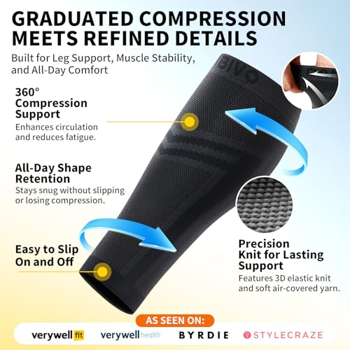 CAMBIVO Calf Compression Sleeve for Men Women Footless Large-X-Large (Pack of 2) Black