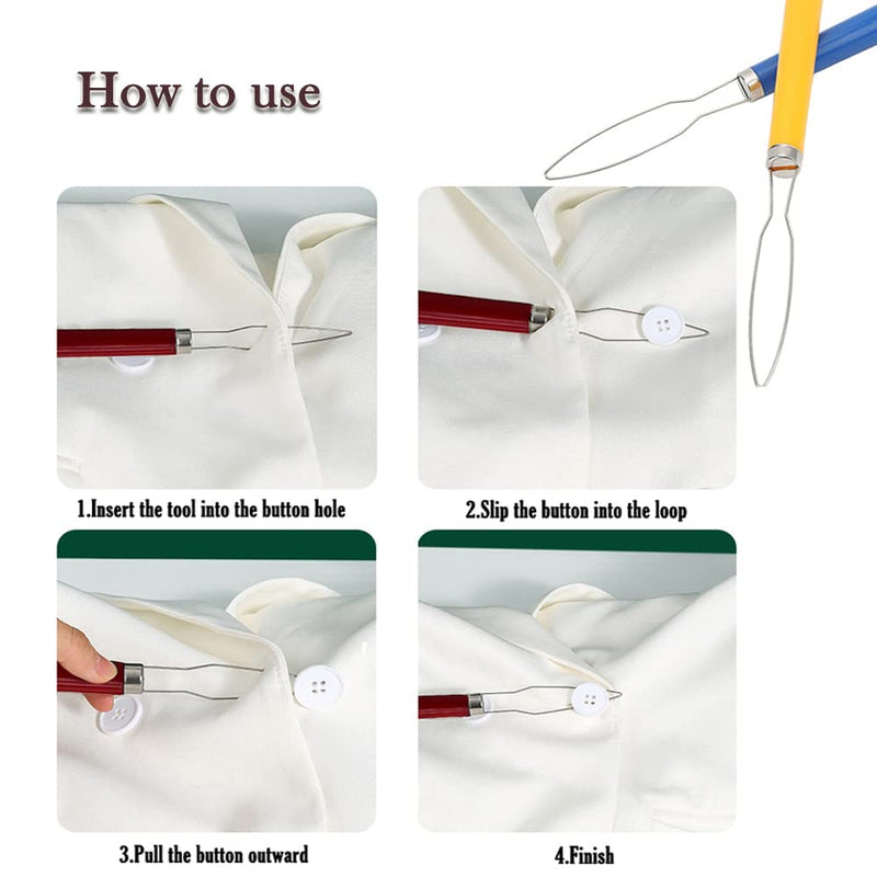2 Pcs Button Hooks, One Hand Buttons Aids, Bright Dressing Aid Device Tools, Button Assist Devices with Comfort Grip Handle for Arthritis, Parkinsons, Independent Living(Random Colours) 2 Pcs - BeesActive Australia