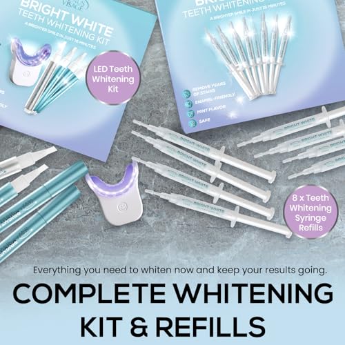 Venus Visage Teeth Whitening Kit with LED Light Device and Gel Syringe Refills (8 Pack) - Includes 3 Tooth Whitener Gel Pens, Teeth Whitening Trays & Remineralization Pens for a Brighter Smile