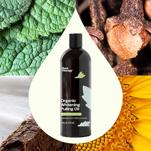 Plant Therapy Organic Pulling Oil 16 oz Coconut & Peppermint, Naturally Whitens Teeth, Freshens Breath & Supports Gum Health, Helps Calm Oral Irritation and Discomfort, Natural Essential Oils 16 Fl Oz (Pack of 1)