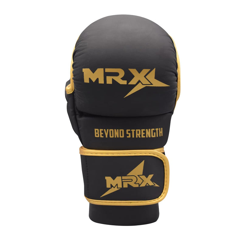 MRX MMA Professional Protective Grappling Gloves 7oz Muay Thai Training Kickboxing Punching Sparring Sports Cage Fighting Combat Glove Boxing Punching Glove Mitts Black Golden S/M