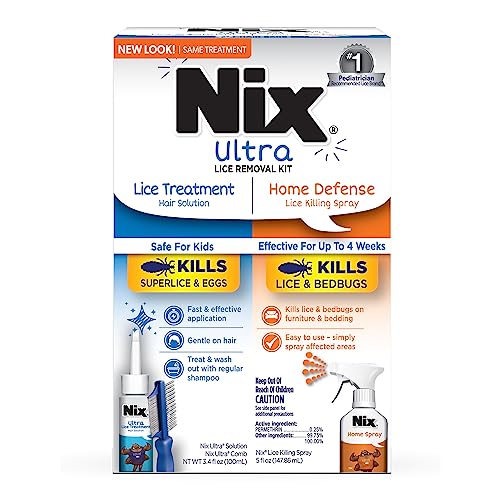 Nix Lice Removal Kit with Hair Solution, Comb, and Spray + Ezy Dose Lice and Eggs Comb for Baby Toddler Adult Pack of 2
