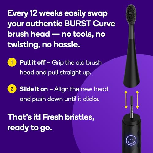 BURST Replacement Heads for Curve Sonic Electric Toothbrush (Black) Black