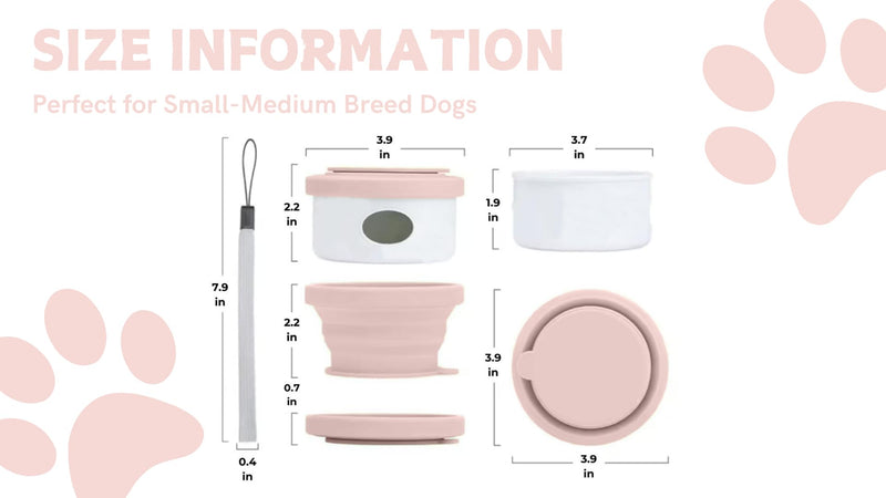 Collapsible Dog Travel Bowl, Portable Dog Bowls, 3-in-1 Pet Food and Water Feeder, Poop Bag Dispenser, Travel Dog Food Container with Lid for Camping, Walking, Hiking and Traveling (Pastel Pink) Pastel Pink - BeesActive Australia