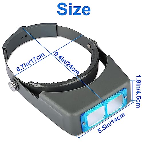 Headband Magnifier, Professional Double Lens Head-Mounted Loupe Jewelry Magnifier, Reading Visor Opitcal Glass Binocular Magnifying Glass with Lens Magnification-1.5X 2X 2.5X 3.5X for Repair, Crafts