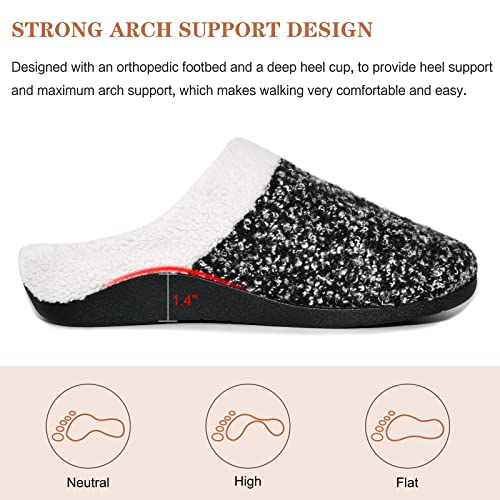 ERGOfoot Orthopedic Slippers with Arch Support for Women Men 8 Women/7 Men Black
