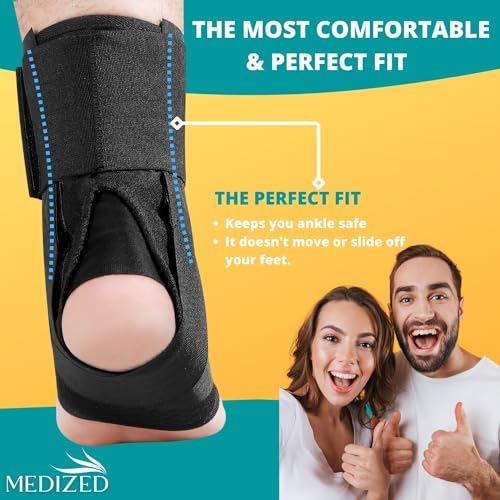 MEDIZED Ankle Brace, Lace Up Adjustable Support for Running, Basketball, Injury Recovery, Sprain! Ankle Support Wrap for Men, Women, and Children (Large) Large