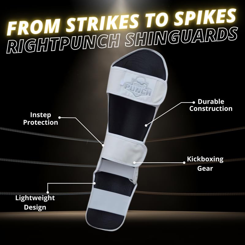 Shin Guards Kickboxing Leg Pads with Instep Protection, Muay Thai MMA Martial Arts Kicking Sparring Training Gear White & Silver Small