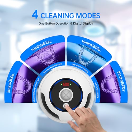 Dental Ultrasonic Retainer Cleaner Machine, 45kHz Cleaning Pod with Digital Timer & 200ML Stainless Steel Tank for Dentures, Aligners, Mouth Guards, Night Guards, Braces, Toothbrush Heads & Jewelry White