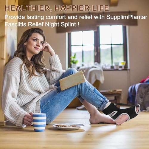 Plantar Fasciitis Night Splint - Upgraded Plantar Fasciitis Relief Braces For Women Men Day Night - Ankle Brace Arch Support Achilles Tendonitis Relief Foot Drop Heel Pain Relief - Breathable Black 1