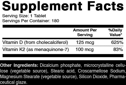 Oxify MK-7 Vitamin K2 100 mcg with D3, 180 Tablets | Gluten-Free, Non-GMO, Made in USA