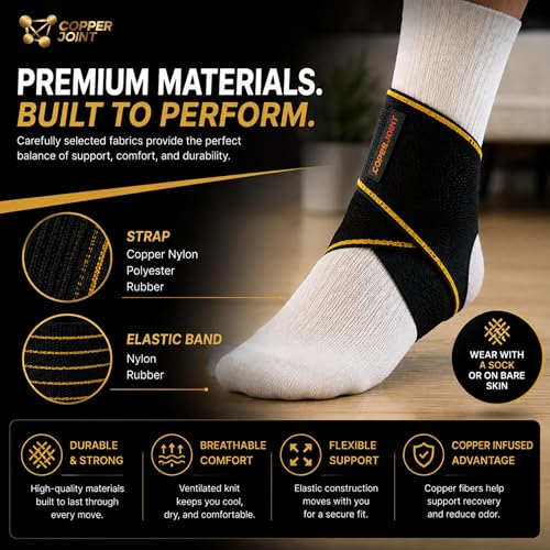 CopperJoint Adjustable Ankle Brace Wrap for Women and Men, One Size, Black