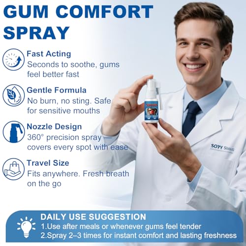 Toothache Relief Spray - Soothes Gum Fast, Improves Dryness, Mint & Chamomile Formula, Portable Oral Care for Adults (0.68FL.OZ/20ML)