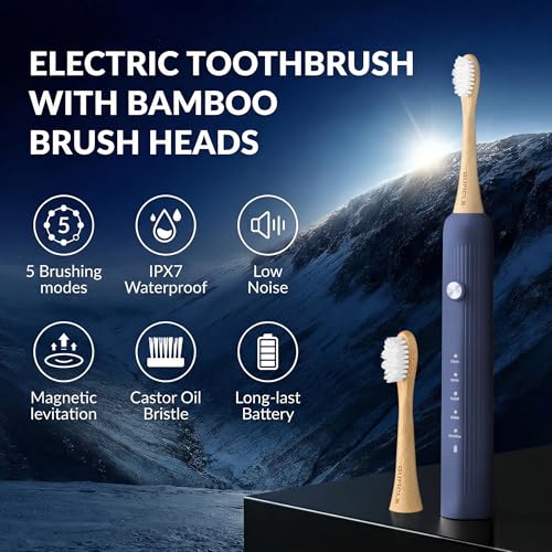 Sonic Electric Toothbrush with Bamboo Heads Navy