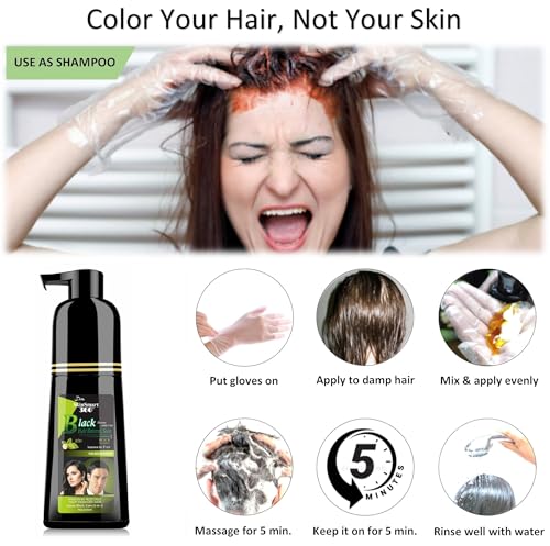 Hair Dye Shampoo, Natural Black, 200 mL