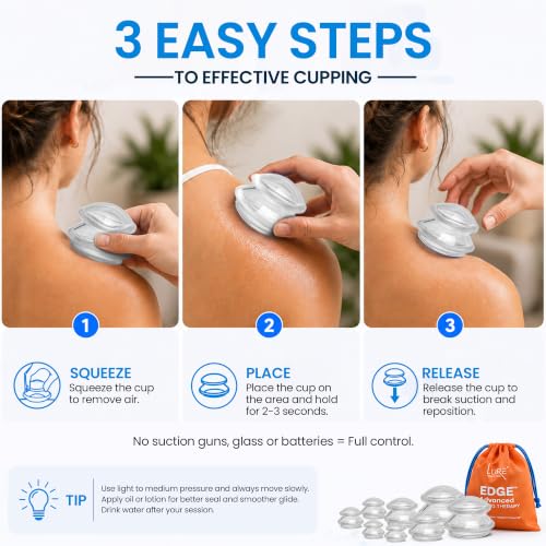 Silicone Cupping Set, Cupping Kit for Massage Therapy and Cellulite, 8 Cups Set of 8 (Assorted) Clear