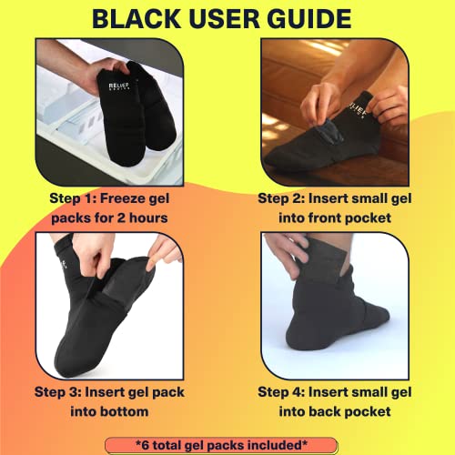 Relief Genius Cold Therapy Socks with Reusable Gel ice Packs - Achieve Relief from Sprains, Muscle Pain, Bruises, Swelling, Edema, Chemotherapy, Arthritis, Post Partum Foot (Black, Large) Black Socks Pair