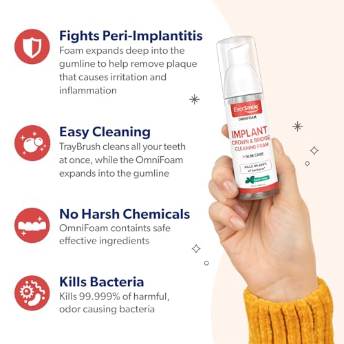 EverSmile Implants, Crowns & Bridges Care Bundle: OmniFoam Foam Cleaner (50ml) + TrayBrush U-Shaped Toothbrush – Thoroughly Cleans All Your Teeth at Once to Help Improve Oral & Gum Health