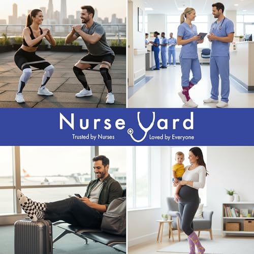 Nurse Yard Compression Socks for Nurses - Women & Men - 20-30mmHg Graduated Compression, Zero-Toe Compression, For Medical Staff, Nursing, Athletic Support Such As Running, Cycling, Hiking - 1 Pair Large-X-Large Pink