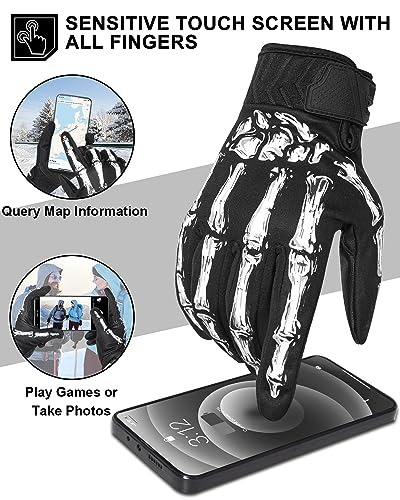 RIGWARL Winter Gloves for Men Women, Waterproof, Touchscreen, Cold Weather White Skeleton Classic X-Large