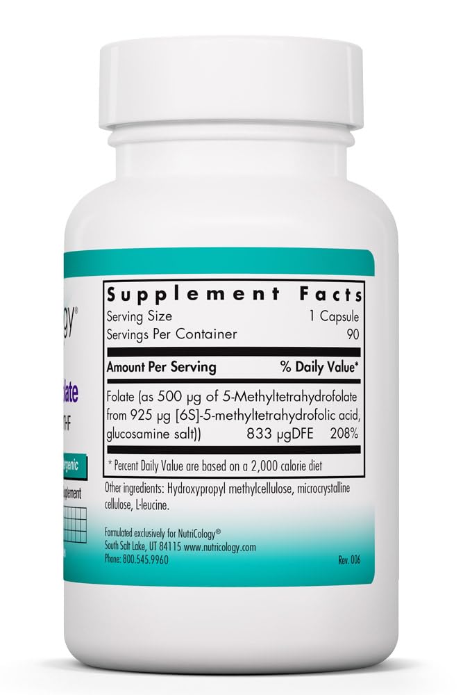 Nutricology QuatreActiv Folate 833 mcg DFE, 90 Capsules | Delivers 833 mcg DFE 5-MTHF as Quatrefolic for Folate Metabolism, Cellular Function and Nutrient Utilization