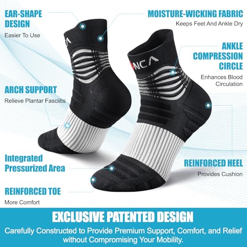 NEENCA Professional Compression Socks for Women Men Circulation, 20-30 mmHg Black White - 2 Pairs Large