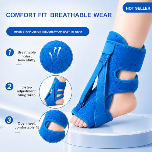 Plantar Fasciitis Night Splint, Foot Drop Brace, Adjustable Dorsiflexion, Breathable Memory Foam Men Women (Purple) Purple