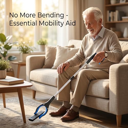 32" Grabber Reacher Tool (2-Pack), Foldable Trash Picker Upper with 360° Rotating Jaw & Magnetic Tip, Heavy Duty Reaching Assist Stick for Seniors, Post Surgery Recovery Must Haves Mobility Aid Blue+orange