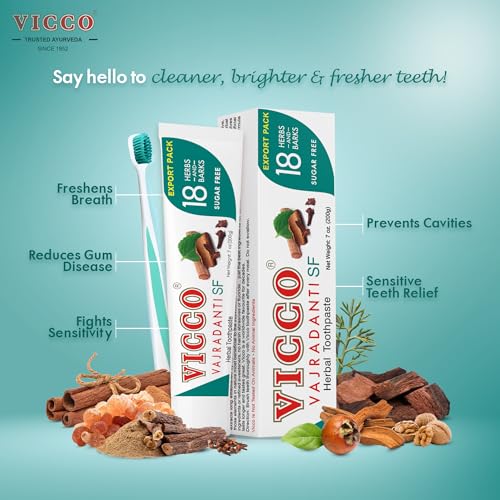Vicco Vajradanti Sugar-Free Ayurvedic Herbal Toothpaste - 70 Year Legacy of Ayurveda, with 18 Ayurvedic Herbs & Barks, Fluoride-Free - 7 oz (3 Pack)