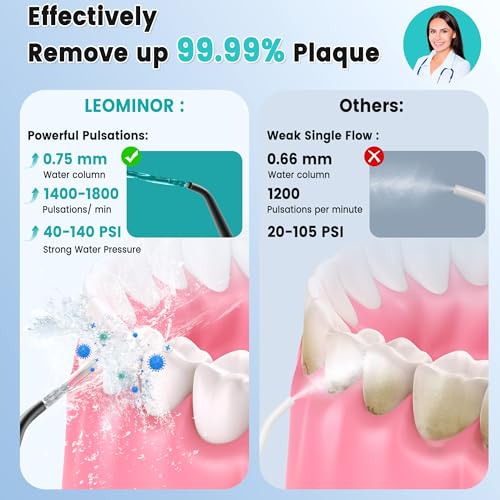 Leominor Water Dental Flosser Teeth Pick - Rechargeable Travel Irrigation Cleaner IPX7 for Home Travel(2 Packs)