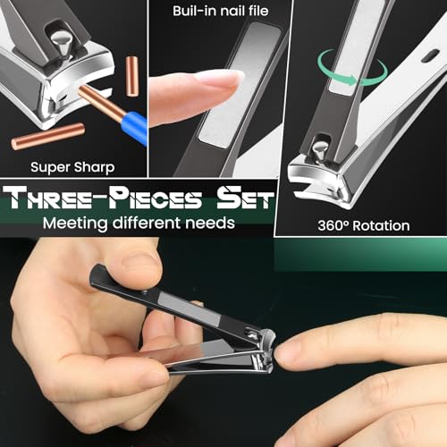Nail Clippers Set for Men & Women – Professional Toenail Clippers for Thick Ingrown Nails, Toenail Clippers for Seniors, Ultra Sharp Stainless Steel Fingernail Clipper & Nail Cutter, Gift Idea Black(AB)
