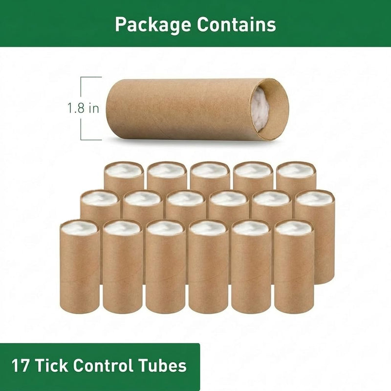 17 Pack Tick Tubes for Yard, Tick Prevention Alternative, Effective Outdoor Defense for Yard & Lawn, Protects 1 Acre, Pet & Family Friendly, No Spray, No Granules