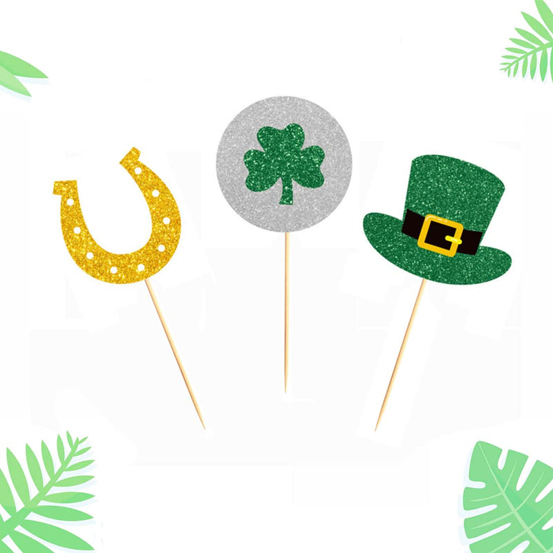 24 PCS Shamrocks Hat Horseshoe Cupcake Toppers for Equestrian St. Patrick's Day Party Irish Festival Decorations - BeesActive Australia