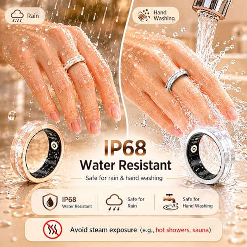 Smart Fitness Ring for Women Diamond Ring Activity Tracker Heart Rate Monitor Sleep Tracker Smart Rings Pedometer Step Counter Calorie Counter Exercise Ladies Rings for Women gold 10