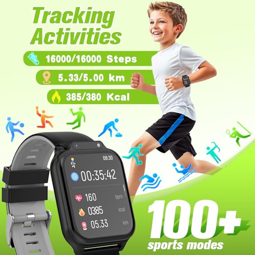 Smart Watch for Kids 1.85" with Fitness Tracker, IP68 Waterproof Black Classic