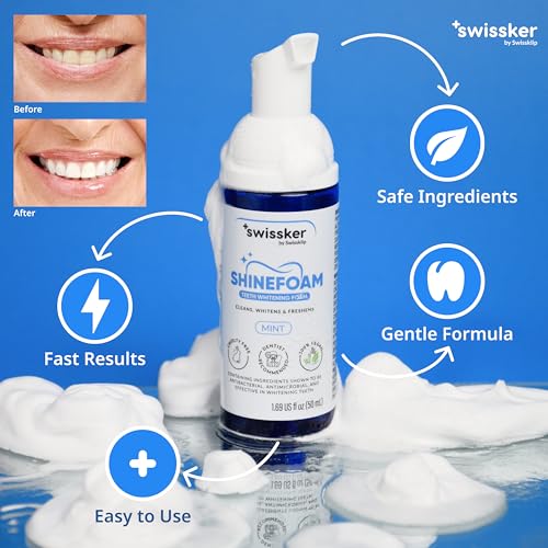 Swissker by Swissklip ShineFoam | Teeth Whitening Foam | Mint Flavor Whitening Toothpaste | Teeth Whitener I Professional Teeth Whitening Kit | 100% Vegan - Made in USA - 1.69 oz - Pack 2