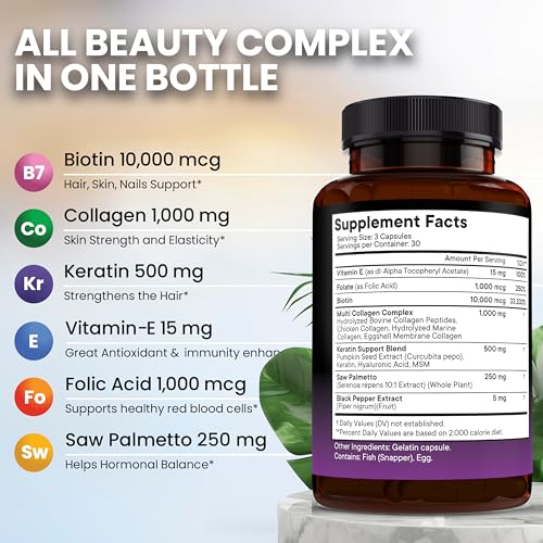 NEW AGE Biotin Collagen Keratin Hyaluronic Acid - 50,000mcg Hair Growth Vitamins for Men and Women, Nails, Hair, Skin Vitamins and DHT Blocker with Vitamin E Folic Acid Pumpkin Seed MSM- 180 Count 180 Capsules (Pack of 2)