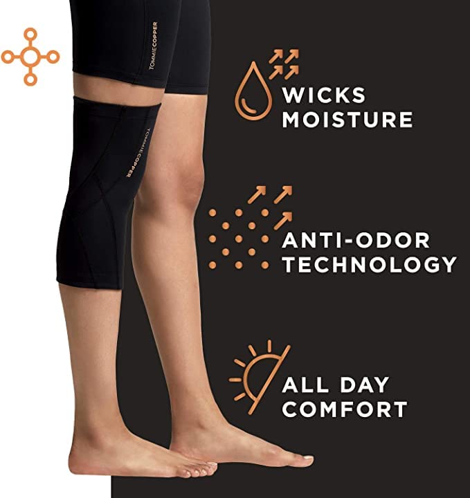 Tommie Copper Performance Compression Knee Sleeve l Knee Brace for Joint Support l Men and Women Medium Black With Tonal Stitch - BeesActive Australia