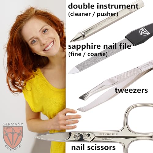 3 Swords Germany - brand quality 3 piece manicure pedicure grooming kit set for professional finger & toe nail care scissors tool genuine leather case in gift box, Made in Solingen Germany (02662) RED