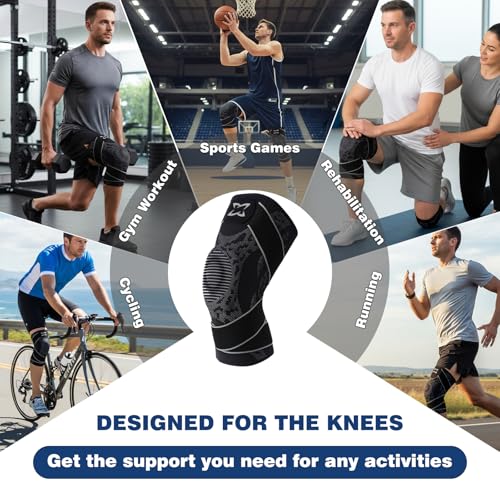 2pc Knee Brace for Women Men,Adjustable Support Strap knee pads with Side Stabilizers & Patella gel,Stretch breathable compression sleeve for men women Knee Pain Relief Athletics Daily Use Large black