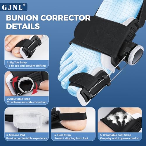 GJNL Bunion Corrector for Women & Men – Upgraded Adjustable Bunion Fix for Big Toe Separation Pain Relief, Bunion Splint Suitable for Left/Right Feet, Toes Alignment Hallux Valgus Correction (Black) Black