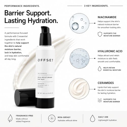 OFFSET Face Moisturizer for Men 100ML / 3.4oz Matte Daily Cream with Niacinamide, Hyaluronic Acid & Ceramides Lightweight, Fragrance-Free Hydration