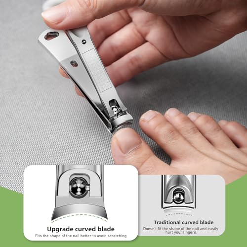 BALUCA Curved Toenail Clipper for Men, Professional Finger Nail Clipper for Women for Thick Nails, Stainless Steel Nail Cutter for Accurate Trimming and Grooming (Pear Silver) Pear Silver