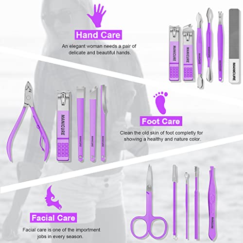 Manicure Set Professional Nail Clippers Pedicure Kit,16 pcs Stainless Steel Violet